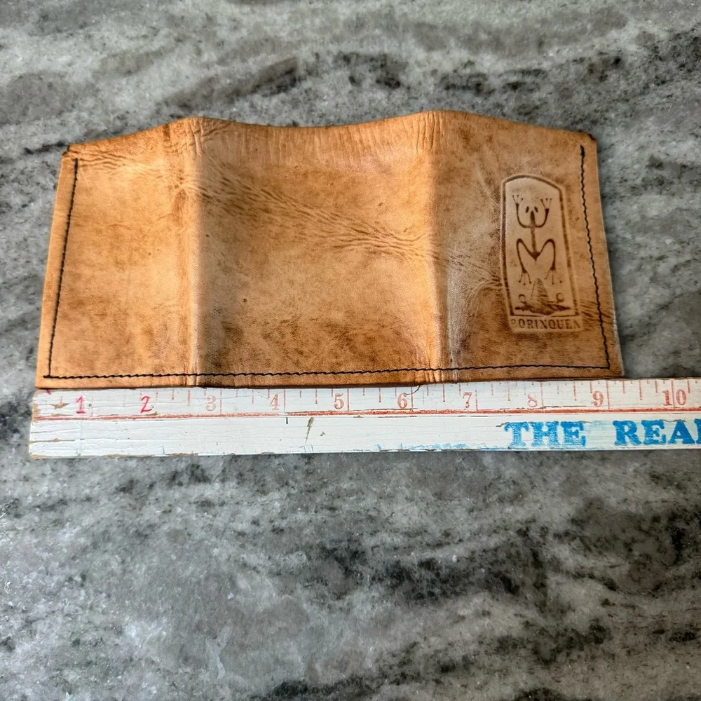 Borinquen tan leather handcrafted trifold wallet